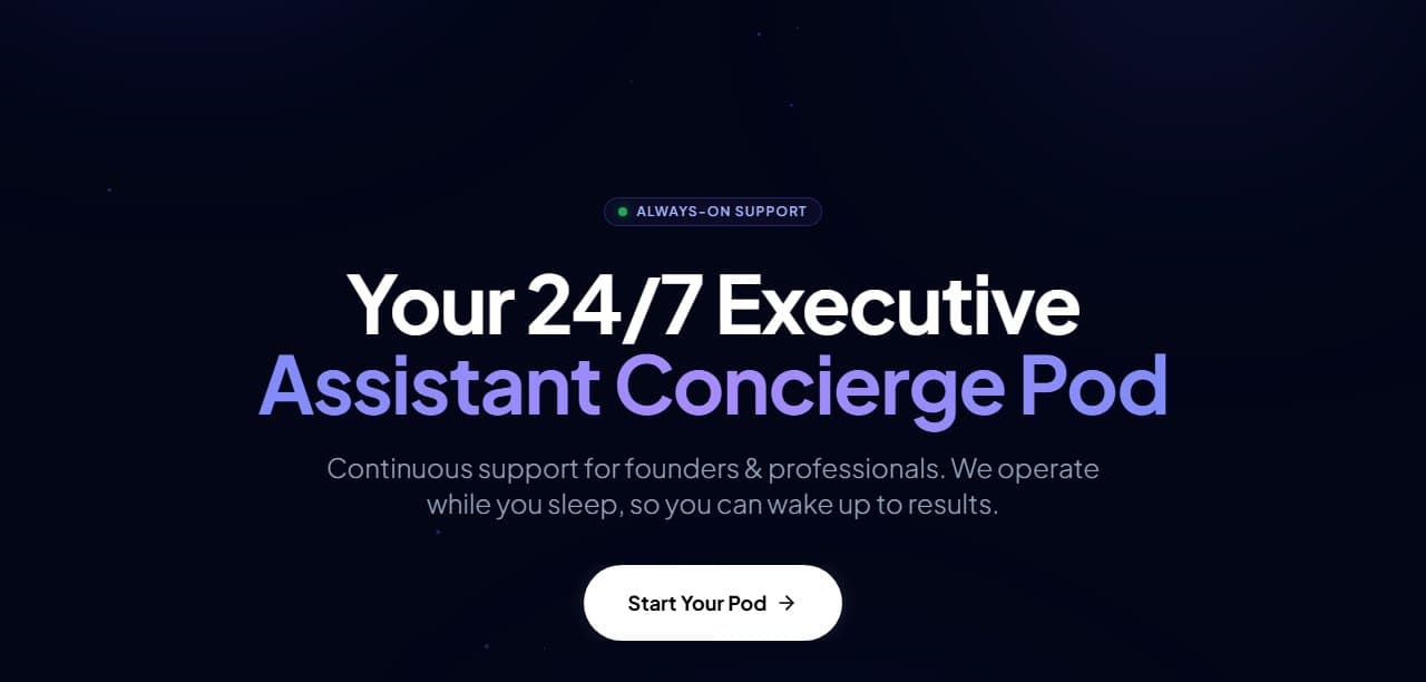 Screenshot of THE EA SUITE · 24/7 EXECUTIVE ASSISTANTS