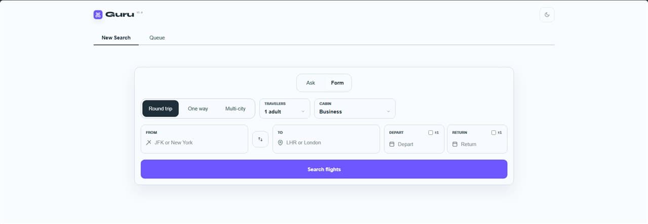 New search — natural-language or structured entry