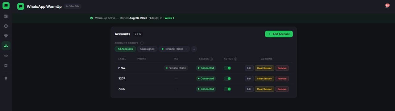 Accounts — the fleet, sessions, and connection state